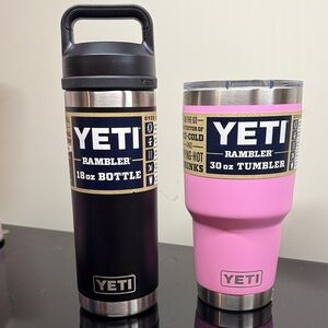 YETI Black 18 oz Rambler Bottle and Bubble Gum Pink 30 oz Rambler Tumbler NWT